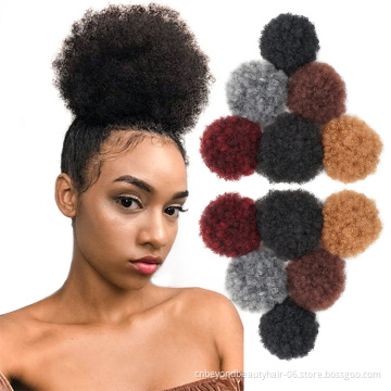 Synthetic 8inch Brown Afro Puff Synthetic Drawstring Hair Bun Clip in Hairpiece Extension